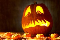 Jack-o'-lantern and pumpkins